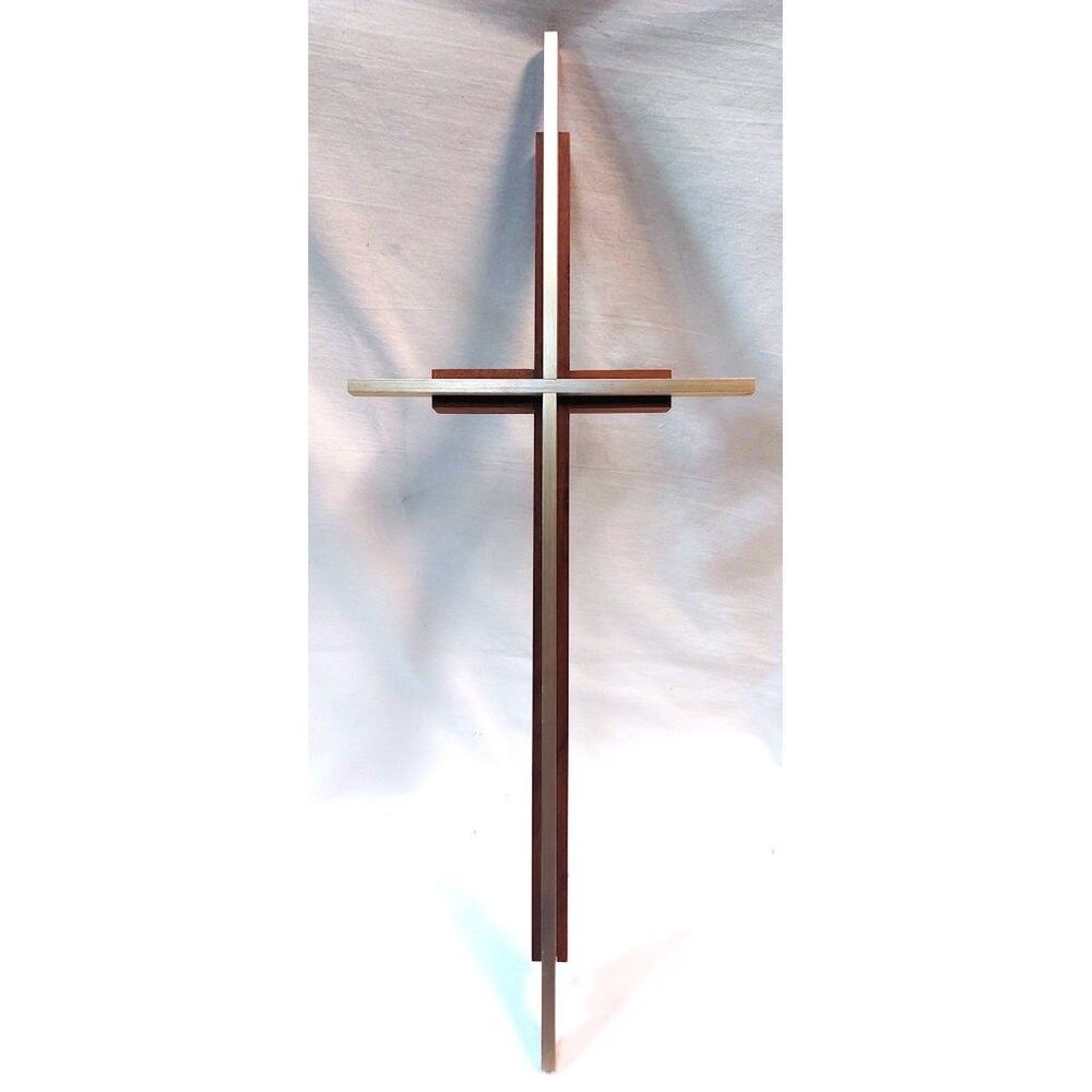 Cross Wall Art, Quality Wood & Metal, Minimalist Design, Clean Lines 18.5x7.5 in
